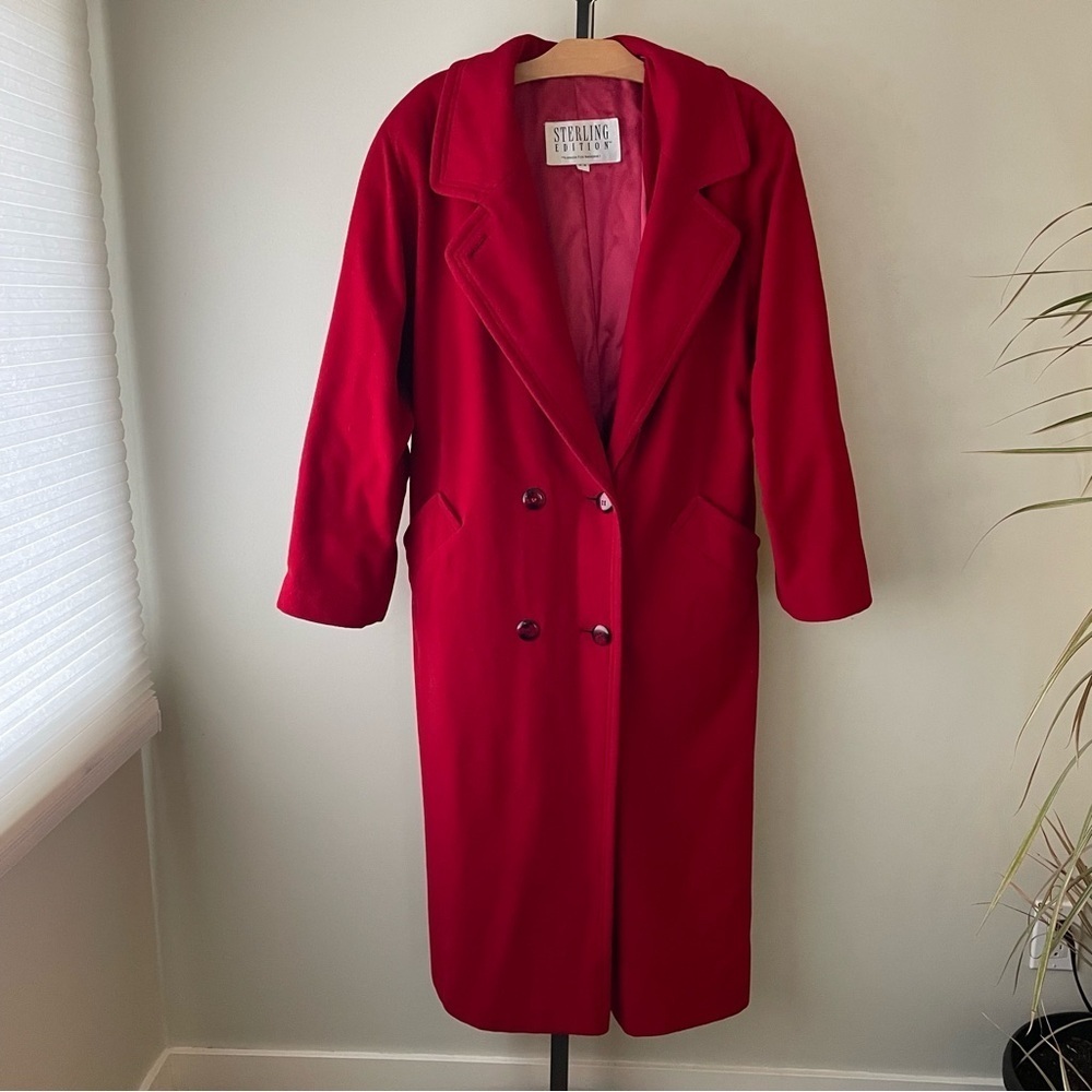 80s 90s Vintage Sterling Edition London Fog Red Wool Coat Overcoat Topcoat Long